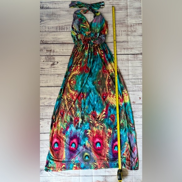 Venus Tropical Multicolor Peacock Pattern Maxi Dress - Med - Picture 1 of 5